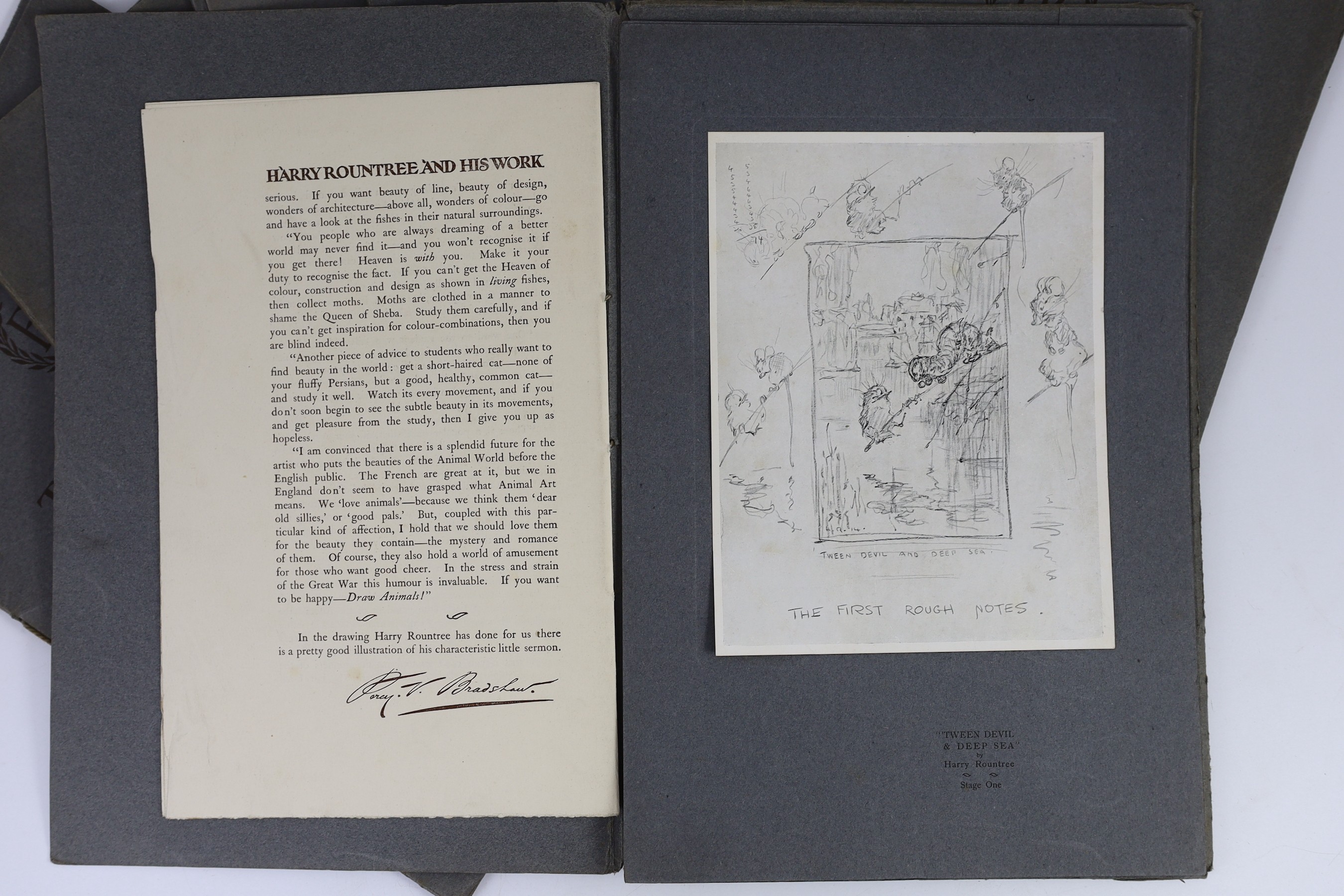 Bradshaw, Percy - The Art of the Illustrator, 7 folios, relating to :- E.J. Sullivan, Spencer Pryse, Warwick Reynolds (lacks folio cover), H.M Bateman, Dudley Hardy, Frank Reynolds and Harry Roundtree.